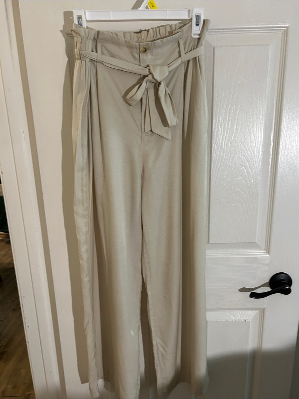 High-Waist Tie-Belt Wide-Leg Pants - Cream